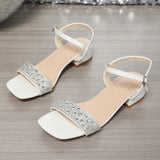 Summer Women Sandals New Elegant Square Heel Rhinestone Women Shoes Plus Big Fashion Comfortable High Heels Sandals