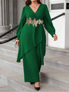 2024 plus Size 6XL 7XL 2-Piece Set Chiffon V-Neck Top And Loose Pants Elegant Commuting Women's plus Size Outfit