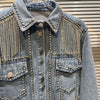 Chic Rhinestoness Tassels Beaded Denim Coat Bareback Diamonds Fringed Jeans Jacket Crystal Cardigan Streetwear Jaquetas