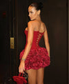 Women Sexy Red 3D Flowers Dress Sets Y2K Fishbone Bandage Adjustable Tube Top Flower Mini Skirt Suit High Street Women Outfits
