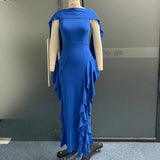 Elegant Party Dresses for Women 2023 Autumn Winter Wedding Guest Dress  Lace Solid Color Blue Long Dress Female Clothing Outfits