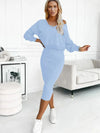 Fashion Two Piece Set Dress Women's Autumn Sexy V Neck Long Sleeve Pullover Top And Skirts Two Piece Set Dress