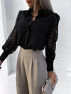 Women's Blouse White blank Elegant V-neck Lace Sleeve Cut-out Patchwork Office Commuter Black Shirt  For Female  S-XXL