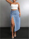 ZMTUO Women's Plus Size Denim Long Skirt Is Decorated with American Retro Casual Style Long Skirt