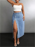 ZMTUO Women's Plus Size Denim Long Skirt Is Decorated with American Retro Casual Style Long Skirt