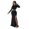 Female Autumn Winter Long Maxi Dress Cutout Waist High Side Split Long Sleeve Dresses Vestidos Sexy Elegant Party Clubwear