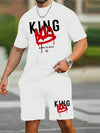 New Men's Short Sleeve Shorts Set Fashion King Printed T-Shirt Shorts 2 Sets of Casual Round Neck Jumper Breathable Sportswear
