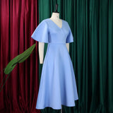 Dress Women Sexy Dresses White Round Neck Flare Sleeve Party Sheath Pleated High Waist Work Elegant Bodycon Mid Length Vestidos