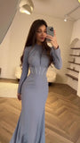 Women Muslim Dresses Slim Party Evening Dress Long Sleeve Pleated Lace-up Irregular Robe Maxi Dress Dubai Abaya Elegant Vestidos