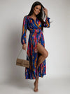 Women's Clothing New Sexy Fashion Casual Commuting Beach Vacation Style Versatile Street Style V-neck Print with Belt Dress