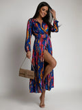 Women's Clothing New Sexy Fashion Casual Commuting Beach Vacation Style Versatile Street Style V-neck Print with Belt Dress