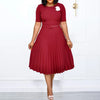 New Plus size women's Summer Style Elegant Ladies  fashion short sleeve pleated high waist Dresses ladies  dress for women