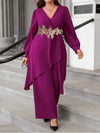 2024 plus Size 6XL 7XL 2-Piece Set Chiffon V-Neck Top And Loose Pants Elegant Commuting Women's plus Size Outfit