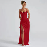 Women's Party Long Dresses Party Sexy Slim Fit Slit Satin Suspender Evening Dress Maxi Dress Sexy Female  Robe Vestidos