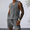 Vest Shorts Set Men's Casual Sleeveless Knit Top Drawstring Shorts Set for Daily Wear Elastic Waist Wide Leg Shorts for Men's
