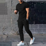 Mens Suit Summer Two-piece Suit Short-sleeved T-shirt Casual Fashion Trousers Sets for Men