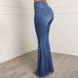 Women's casual jeans, fashionable studded Button flared y2k jeans