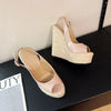 Fashion New Wedges Woven Hemp Rope High Heels Womens Sandals Fish Mouth Platform Back Buckle Strap Thick Soled Shoes Apricot