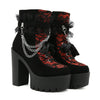 Gdgydh Vintage Gothic Lace Ankle Boots for Women Chunky Heel Side Zipper with Chain Detail Platform Goth Boots High Heels