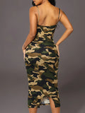 Popular European and American Women's Clothing Styles: Summer Camouflage Slim, Stylish and Sexy Suspender Dress