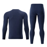 2-piece plus size men's fall/winter thermal underwear set fashion simple sleeve striped long-sleeved trousers casual pajamas set