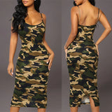 Popular European and American Women's Clothing Styles: Summer Camouflage Slim, Stylish and Sexy Suspender Dress