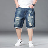 Plus Size Summer Men's Hip-hop Ripped Denim Shorts Fashion Streetwear Harajuku Rock Loose Straight Knee Length Short Jeans