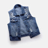Denim Women Vest Luxury Pearls Fashion Ripped Autumn Jeans Jacket New Causal Waistcoats S-5XL