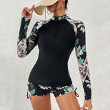 Female Swimsuit With Long Sleeves Swimwear Sports Surfing Tankini Set Beachwear Two-Piece Bathing Suits Pool Women Swimming Suit