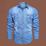 Plus Size 5XL Spring Long Sleeve Loose Denim Shirts Men Pure Cotton Shirt High Quality Male Autumn Fashion Casual Outwear Shirts