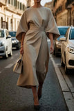 2025 Women's Clothing Fashion Black Dress Temperament Elegant Casual Waist-closing Maxi Bat Sleeve Dresses For Women Robe Femel