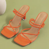 Women's Pumps Summer Womens Sandals Elegant Female Slippers Square Toe Clip-toe High Heel Slippers 2025 New Sandalias Femininas
