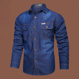 Plus Size 5XL Spring Long Sleeve Loose Denim Shirts Men Pure Cotton Shirt High Quality Male Autumn Fashion Casual Outwear Shirts