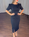 Elegant Party Dresses Women 2024 Summer Casual V-Neck short Sleeve Cinched Waist Rose Decoration Slit Satin French Long Dress