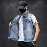 Brand New Men's Ripped Denim Vests Hip Hop Streetwear Fashion Sleeveless Cotton Jacket High Quality Man Casual Cowboy Waistcoat