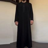 Muslim men's robe long-sleeved ethnic style embroidered stand collar Arabic clothing men's Islamic casual robe