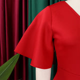 Dress Women Sexy Dresses White Round Neck Flare Sleeve Party Sheath Pleated High Waist Work Elegant Bodycon Mid Length Vestidos