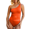 Plus Size Swimsuits Women One Shoulder Slim Swimwear For Women Mesh Solid Black Red Blue Push Up Padded Bathing Suits M-3xl 4xl