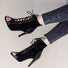 Lace-Up Sandals Heels 9CM Women's Shoes Summer 2024 Trend Black Sexy Peep Toe Boots Fashion Cloth Stilettos Jazz Dance Female
