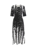 Women's Elegant Party Long Dresses Loose Round Neck Short Sleeves Retro Printed Casual Long Dress 2024