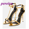 Metal Decor Heeld Sandals Pointed Toe Gold Heels Chain Ankle Buckle Strap Women luxury Designer Shoes Summer Handmade Tacones