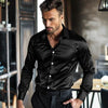 Casual Men's Satin Silk Dress Shirts Long Sleeve Social Single Breasted Button Turn-Down Collar Shirts Wedding Party Men Clothes