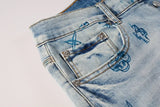 Top quality jeans Men Fashion High street Wash blue print letters Fashion Repair Low Rise Stretch Skinny Trousers Brand pants