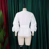 Fashion Blouse for Women 2024 Slash Neck Full Sleeve Sashes Solid Elegant African Ladies Luxury Designer Fashion Shirts Tops