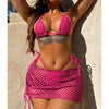 S - XL Mesh Fishnet Skirt Halter Bikini Female Swimsuit Women Swimwear Three-pieces Bikini set Bather Bathing Suit Swim V4889