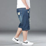 Plus Size Summer Men's Hip-hop Ripped Denim Shorts Fashion Streetwear Harajuku Rock Loose Straight Knee Length Short Jeans