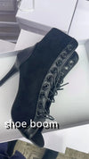 Lace-Up Sandals Heels 9CM Women's Shoes Summer 2024 Trend Black Sexy Peep Toe Boots Fashion Cloth Stilettos Jazz Dance Female