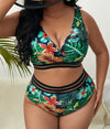 Plus Size Swimsuit Leaves Printed High Waist Two Pieces Bikini Set Swimsuit Female Women Beachwear Swimwear Bather Bathing Suit