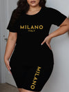 Plus Size Women 2 Piece Set Short Sleeve T-shirt and Shorts Elastic Summer Fashion MILANO Print Oversize Two Piece Outfits