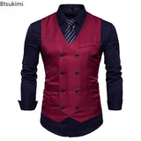 2025 Men's Formal Dress Vest Top Double Breasted Casual Tank Tops Solid Slim V-Neck Club Party Suits Vest Formal Waistcoat Men
